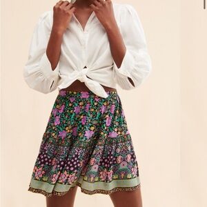 SPELL Village Mini Skirt Forest Print Multicolor Nature Floral Fits 37-41” Waist